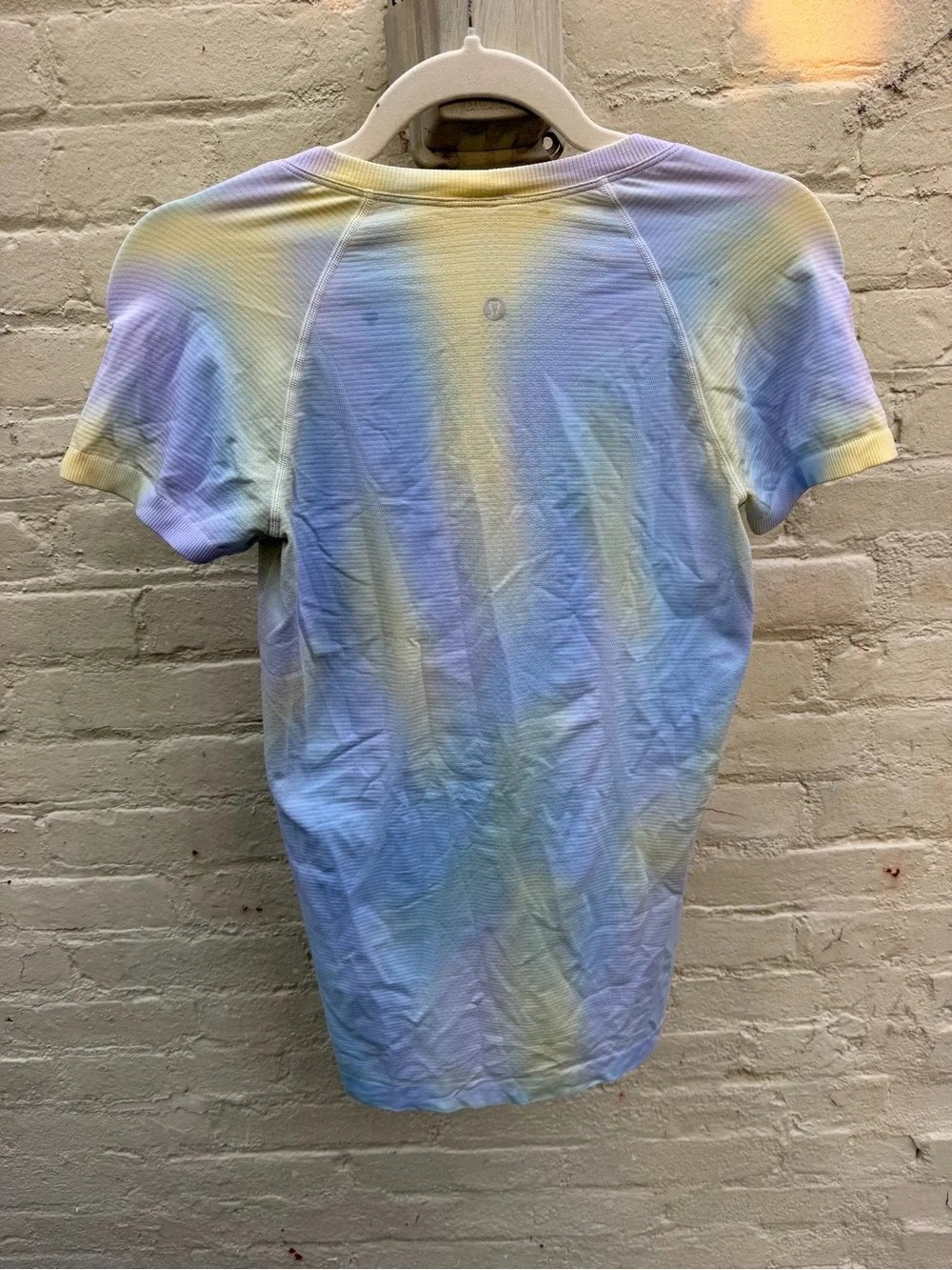 lululemon athletica Swiftly Tech Tee in Lavender and Pale Yellow om